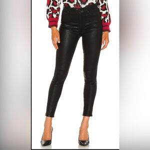 Mother Jeans The Swooner Ankle Skinny Jeans Black Wet Paint Coated Size 25